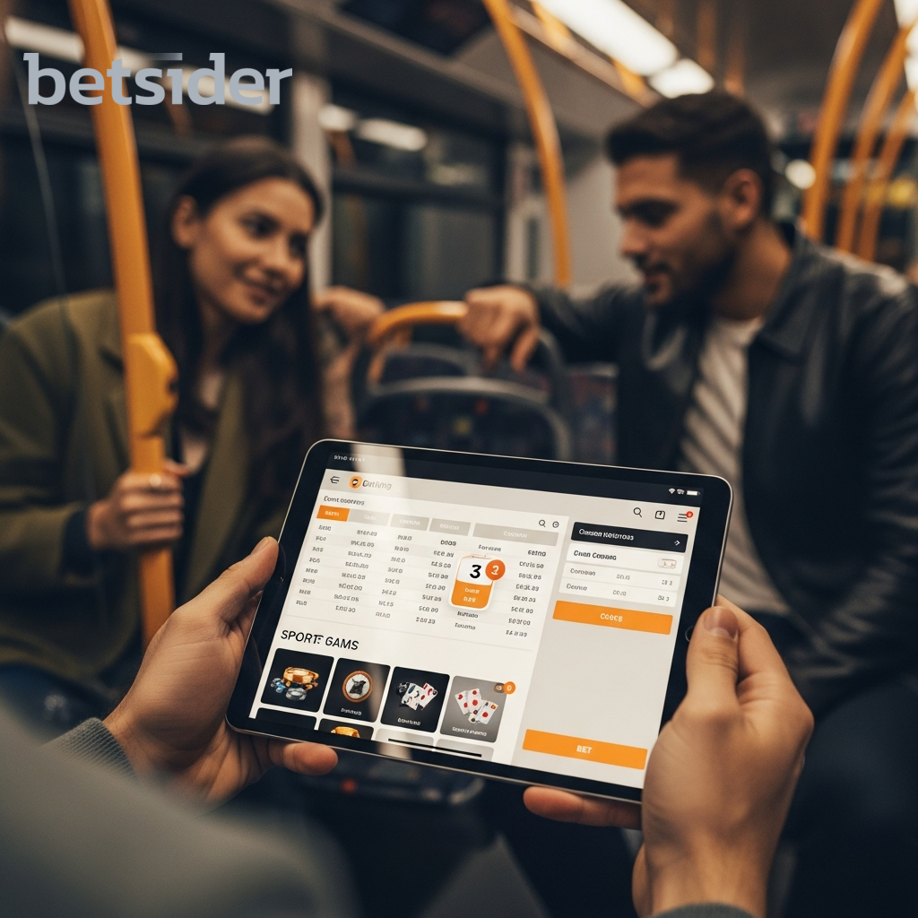 Person using a phone on public transit to bet online.