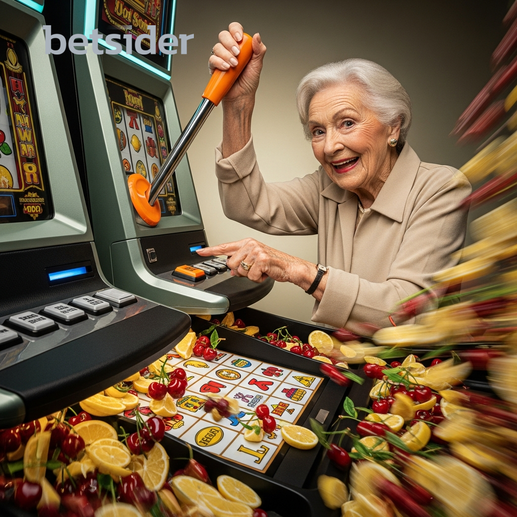 An excited person celebrating a win at a slot machine.